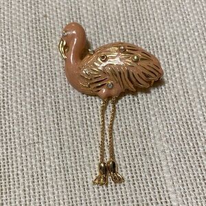 Vintage Danecraft Flamingo Brooch with dangling Gold legs and crystal Accents